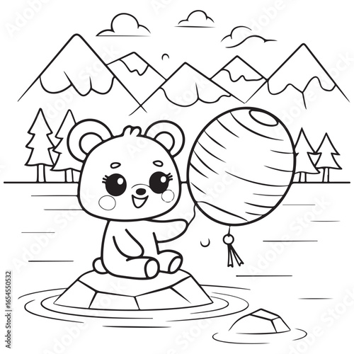 Cozy Routine, cute Kawaii Bear, coloring
pages with Black and white vector
illustration For Adults & Kids