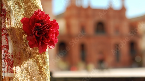 Patriotic floral arrangement on shawl for cultural celebrations