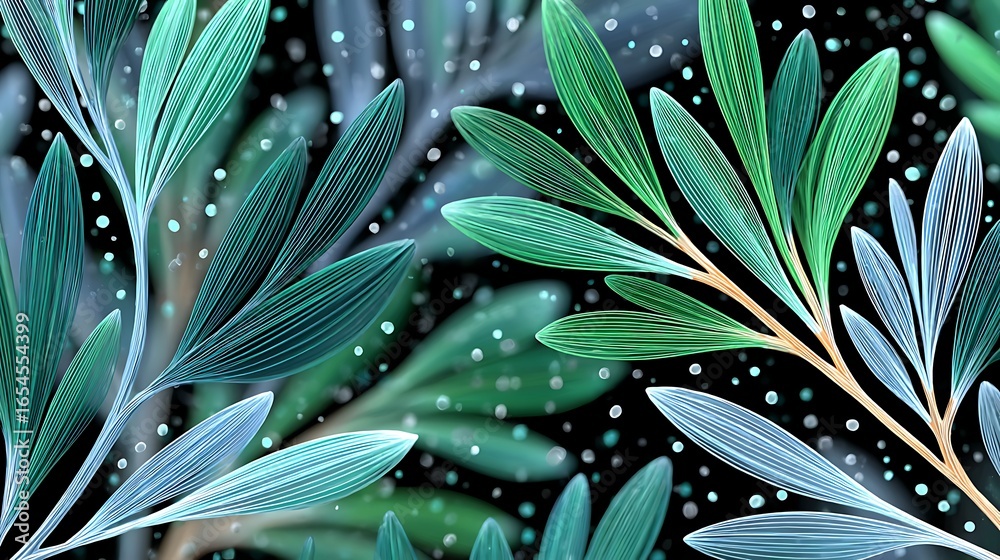 Fototapeta premium Surreal 3D Illustration of Cladosporium Hyphal Networks with Botanical Elements