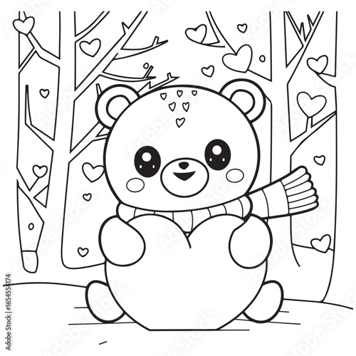 Cozy Routine, cute Kawaii Bear, coloring
pages with Black and white vector
illustration For Adults & Kids
