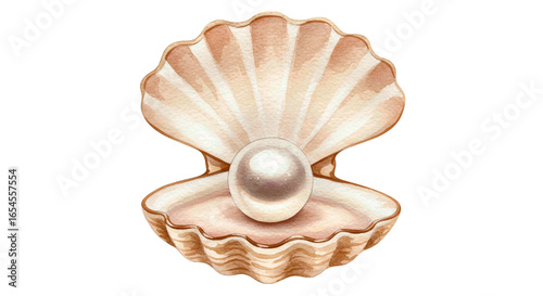 Delicate Watercolor Seashell and Pearl Illustration