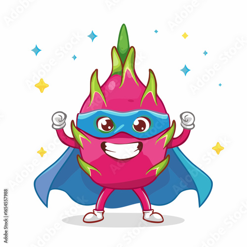 Superhero Dragon Fruit A Cartoon Mascot