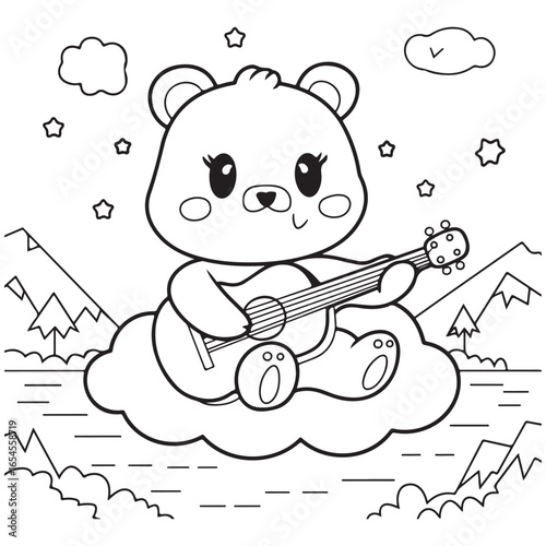 Cozy Routine, cute Kawaii Bear, coloring
pages with Black and white vector
illustration For Adults & Kids
