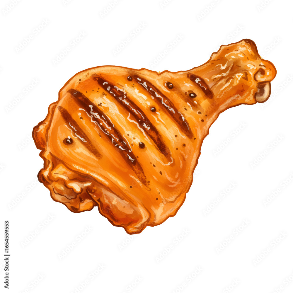 Fototapeta premium Isolated Grilled Chicken Leg With Brown And Orange Tones On Transparent Background