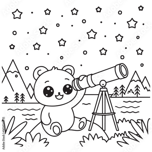 Cozy Routine, cute Kawaii Bear, coloring
pages with Black and white vector
illustration For Adults & Kids