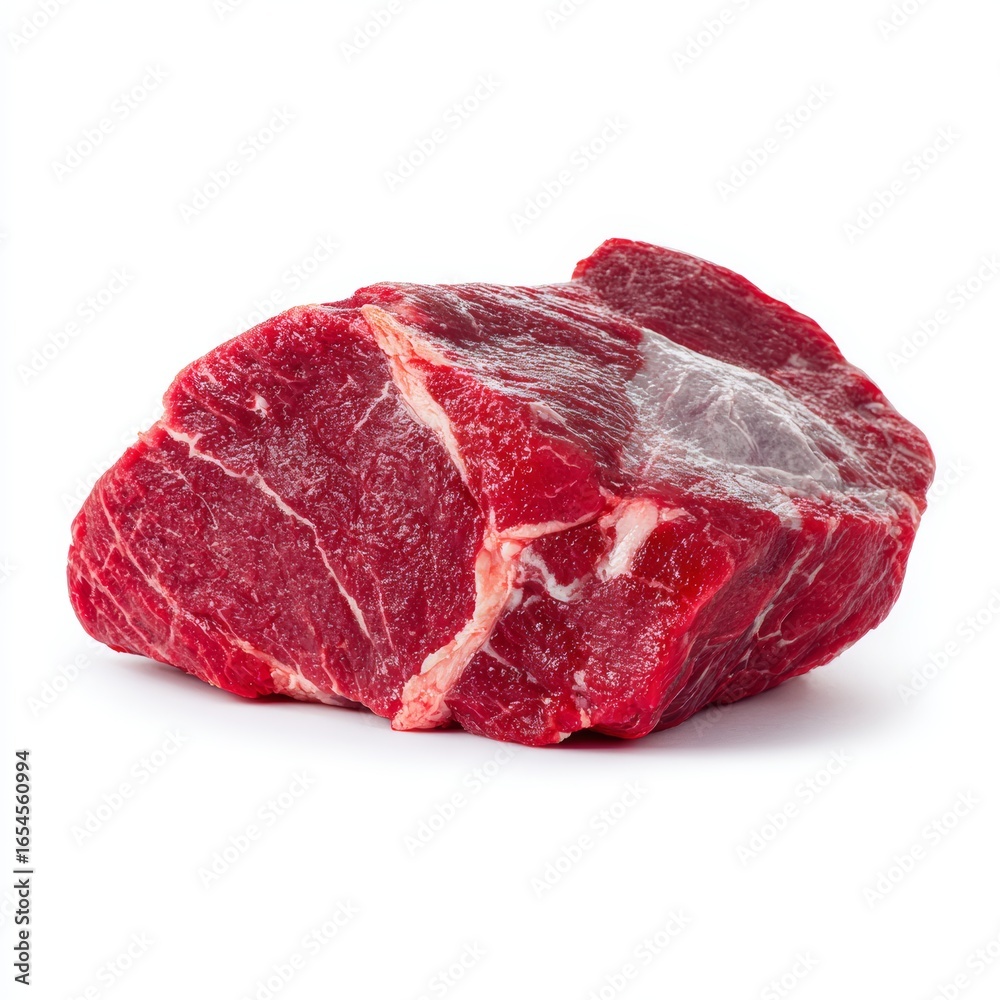 Obraz premium A single raw beef cut, showcasing rich red color and textures