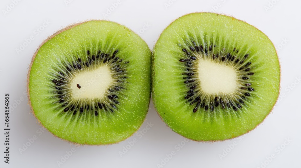 Fototapeta premium Green kiwi flesh with black seeds for diet visuals