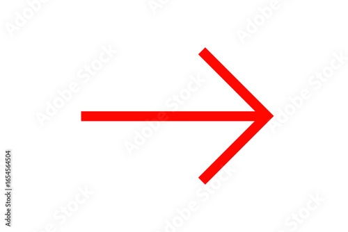Right pointing red color line arrow vector icon with transparent background