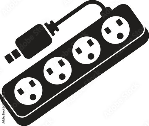 Silhouette Power Strip Icon. Extension Cord, Multiple Socket, Electricity Supply Vector Illustration 