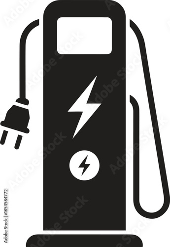 Silhouette Charging Station Icon. Electric Car, Energy, Power Supply Vector Illustration 
