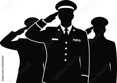 WebMilitary salute, soldier silhouettes, uniform, respect, discipline, vector, black, honor, army, formal, ceremony, pose