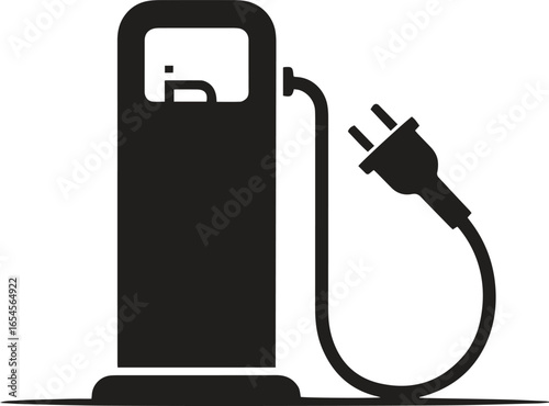 Silhouette Charging Station Icon. Electric Car, Energy, Power Supply Vector Illustration 