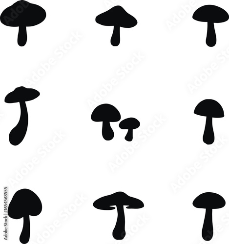 Collection of simple mushroom silhouettes various sizes