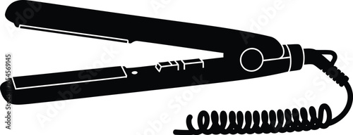 Black hair straightener with coiled cord, beauty and styling tool