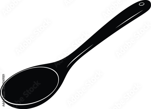 Black cooking spoon, kitchen utensil for stirring, serving