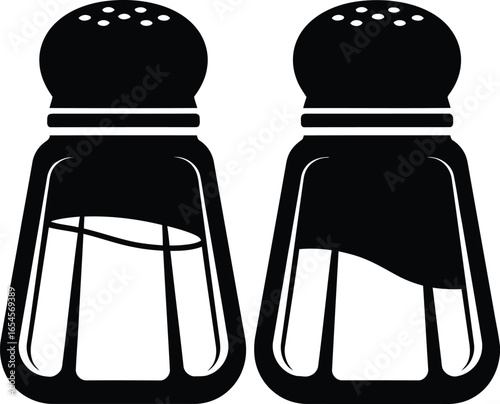 Black salt and pepper shakers, seasoning and condiment containers