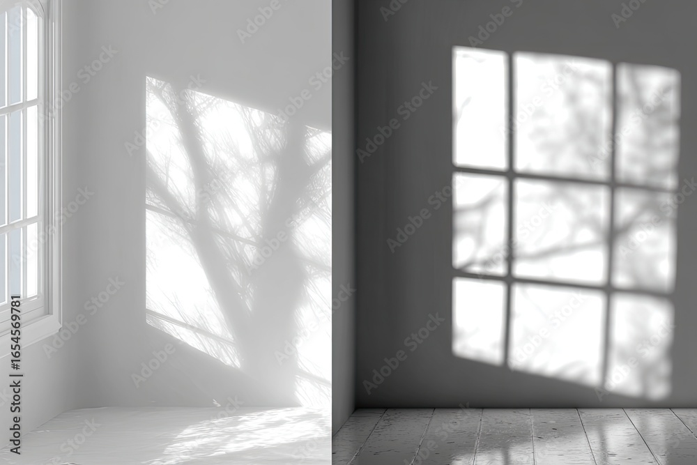 Fototapeta premium Sunlight casts shadows on a bright room
