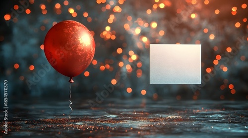 Festive Diwali Balloon with Blank White Card Floating on Water