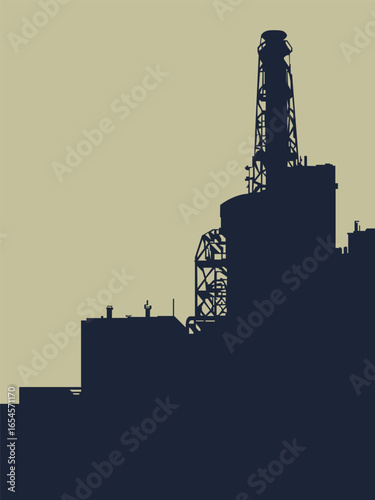 Graphic design of energy industry, vector illustrations eps10. Image of dark silhouette of plant, power station on slightly dirty background, For inspiration and generation of industrial vector design