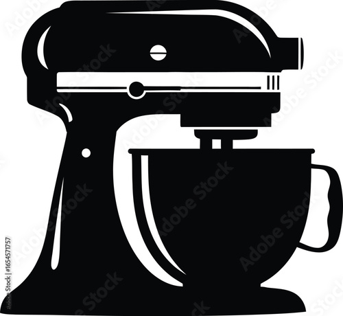 Black stand mixer, kitchen appliance for baking and cooking preparation