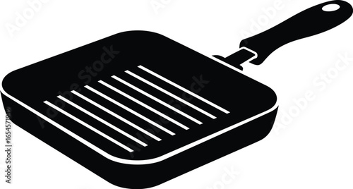 Black square grill pan with handle for cooking, kitchenware