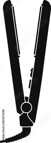 Black hair straightener on beauty concept, styling tool, fashion