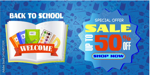 Back to school, discount, promotion, shopping, books, supplies, illustration, drawing, picture, background, splash, for web, design, text, products, poster, beautiful, study, educational, learning, ed