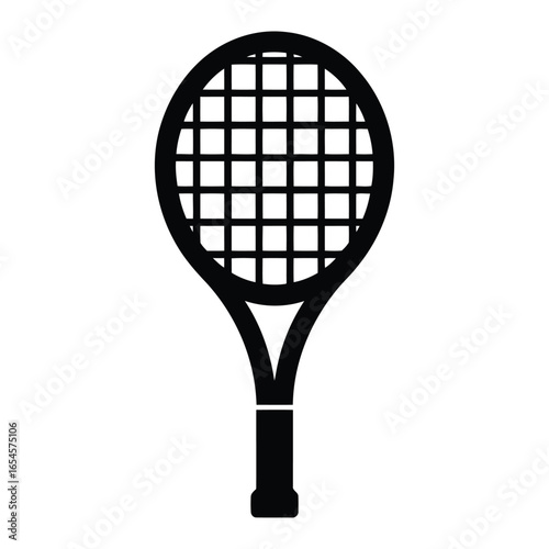 Simple black silhouette of a tennis racquet on a white background