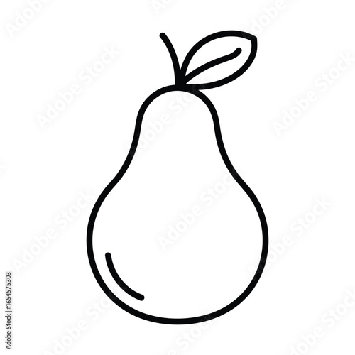 Simple outline drawing of a pear with a leaf and stem