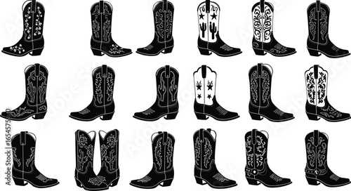 Western cowboy boots collection, vintage leather boots, classic rodeo footwear, country style boots, embroidered cowboy boots, fashion footwear