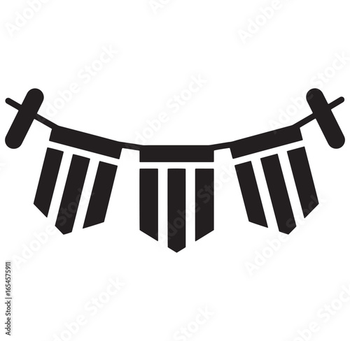 Festive black and white pennant bunting illustration for party decorations and celebrations