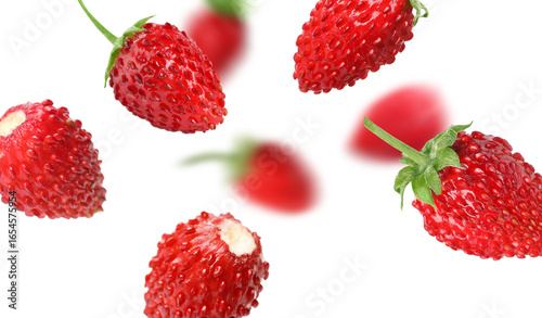 Obraz na płótnie Fresh ripe wild strawberries in air against white background