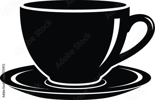 Black coffee cup on saucer, simple design for cafe or restaurant menu