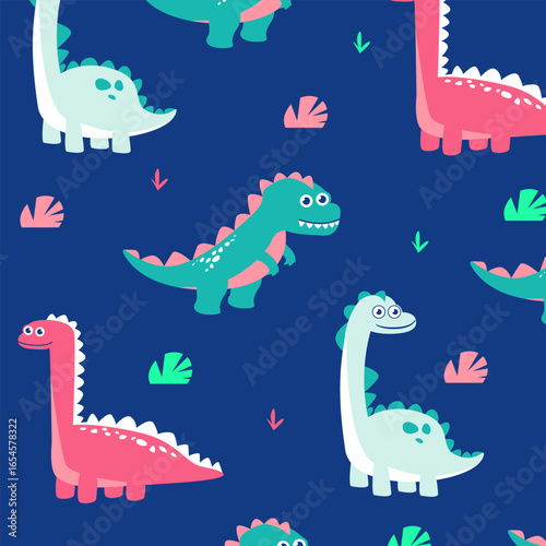 cute cartoon dinosaur seamless pattern vector design for kids apparel fullprint fabric
