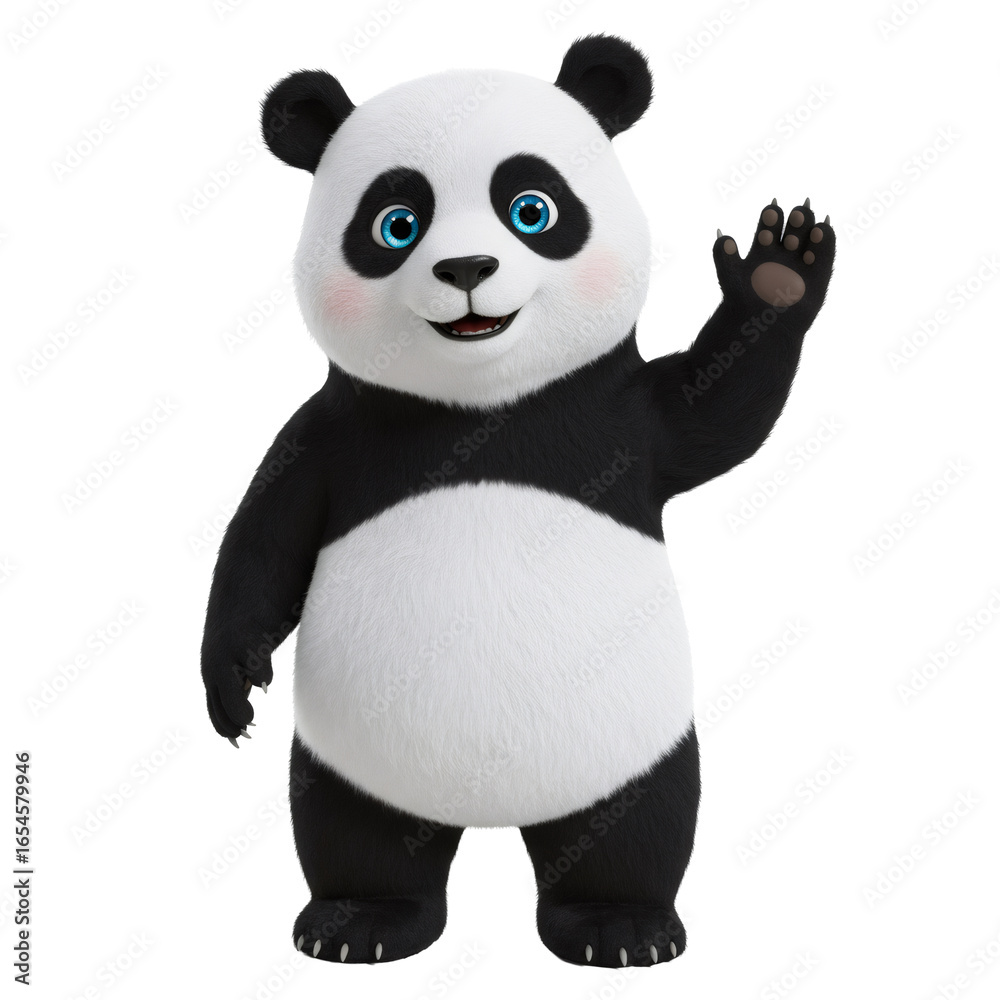 Naklejka premium 陽気なパンダの手振り挨拶 ポップな漫画スタイル 透明背景