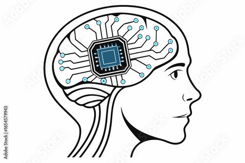Human Head Silhouette With Integrated Circuit Brain