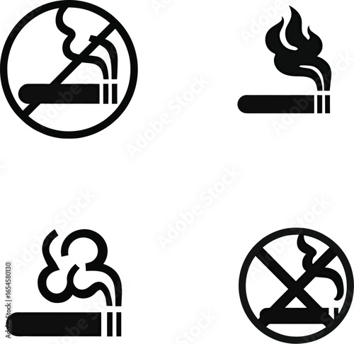 Smoking no smoking cigarette silhouette icons set