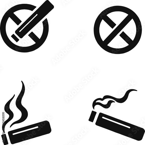 Smoking no smoking cigarette silhouette icons set