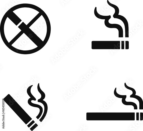 Smoking and no smoking signs silhouettes cigarette icon set