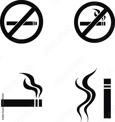 Smoking no smoking cigarette silhouette icons set