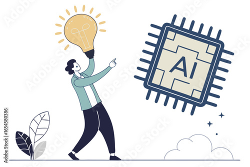 Person with AI chip and lightbulb idea artificial intelligence