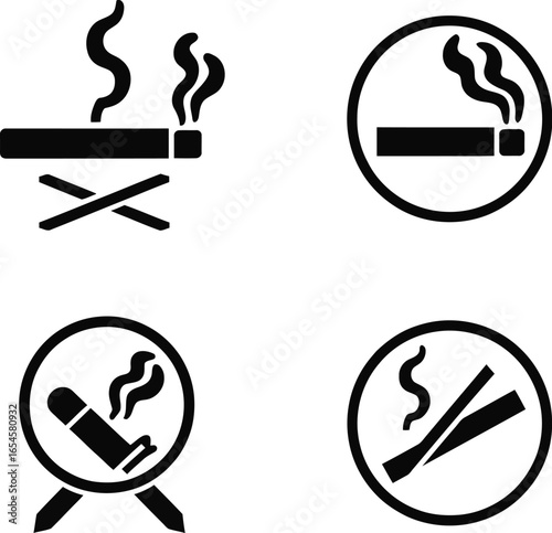 Smoking no smoking cigarette cigar silhouette icons set