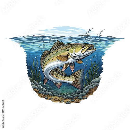 speckled trout fishing illustration logo vector image t shirt