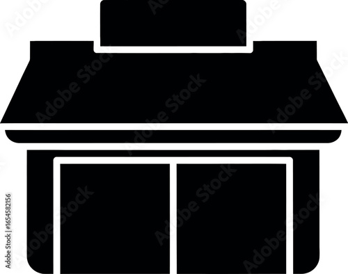 Vector art of black silhouette of a store or shop building with a sign, isolated on white background transparent background