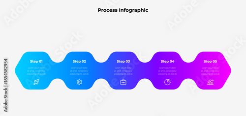 A visually appealing infographic demonstrating a structured process flow with gradient colors and icons. Perfect for presentations, business strategies, or explaining sequential operations