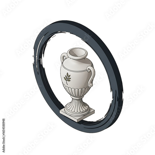 Urn framed in circle, symbolizing ashes, memory, and eternal rest.