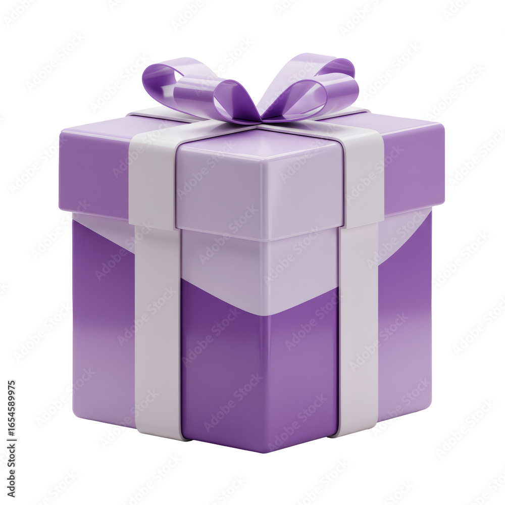 Obraz premium Purple Gift Box With White Ribbon Isolated On Transparent Background