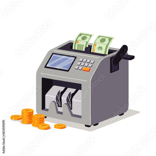A banknote and coin counting machine processes currency, efficiently managing cash transactions.