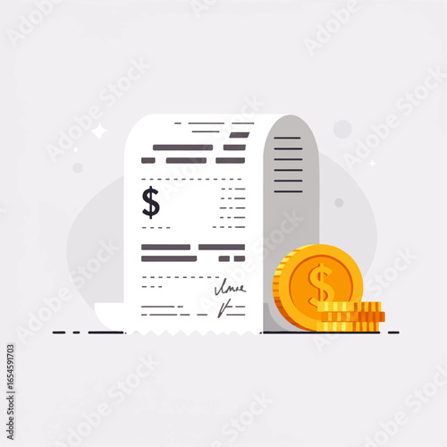 A receipt with gold coins, representing a financial transaction.