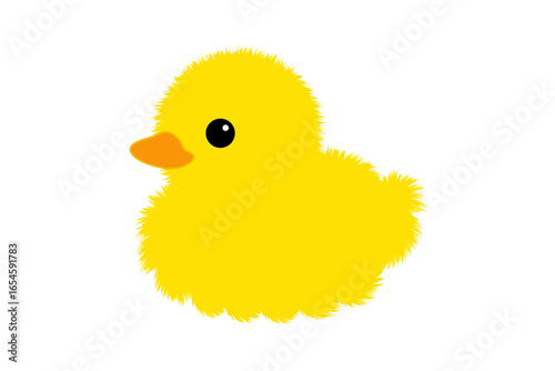 A cute yellow Easter chick peeks out of a broken eggshell